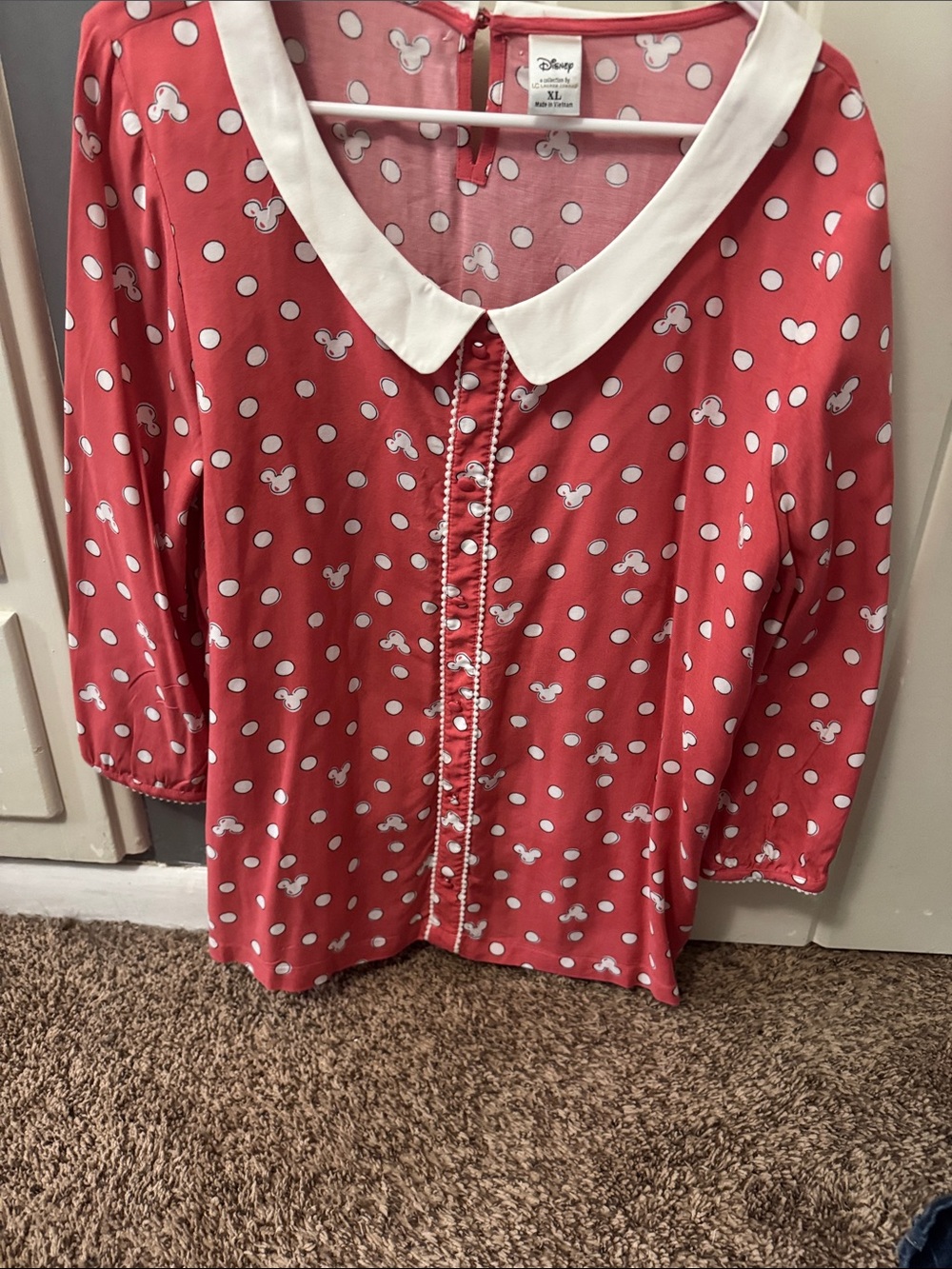 3/20 Disney Coral and White Polka Dot Mickey Button-Up Blouse